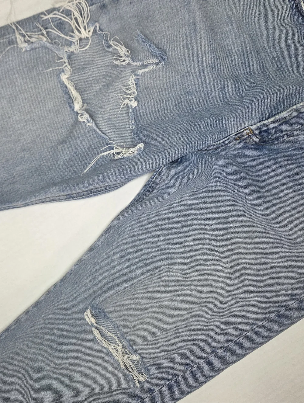Agolde Womens 90s Crop Mid Rise Loose Straight Jeans Size 27 Echo Distressed